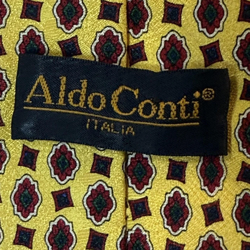 Aldo Conti Italia Tie Mens Silk Yellow Geometric Old‎ Money